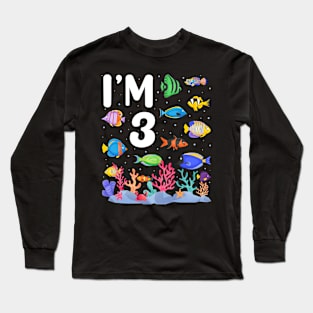 3rd Birthday Party Tropical Fish I'm Three Years Old age Bday Long Sleeve T-Shirt